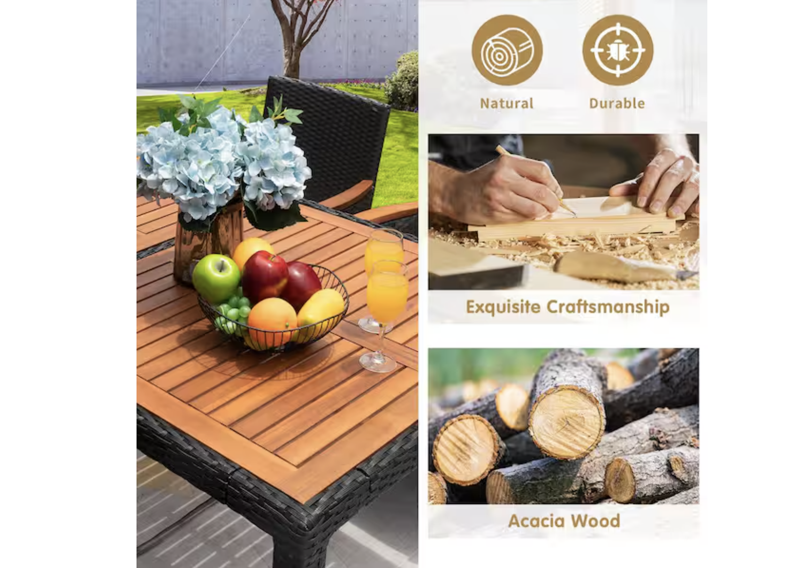 Brand New unassembled 59" x 36 Acacia and Wicker Outdoor Dining Table