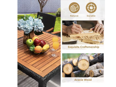 Brand New unassembled 59" x 36 Acacia and Wicker Outdoor Dining Table