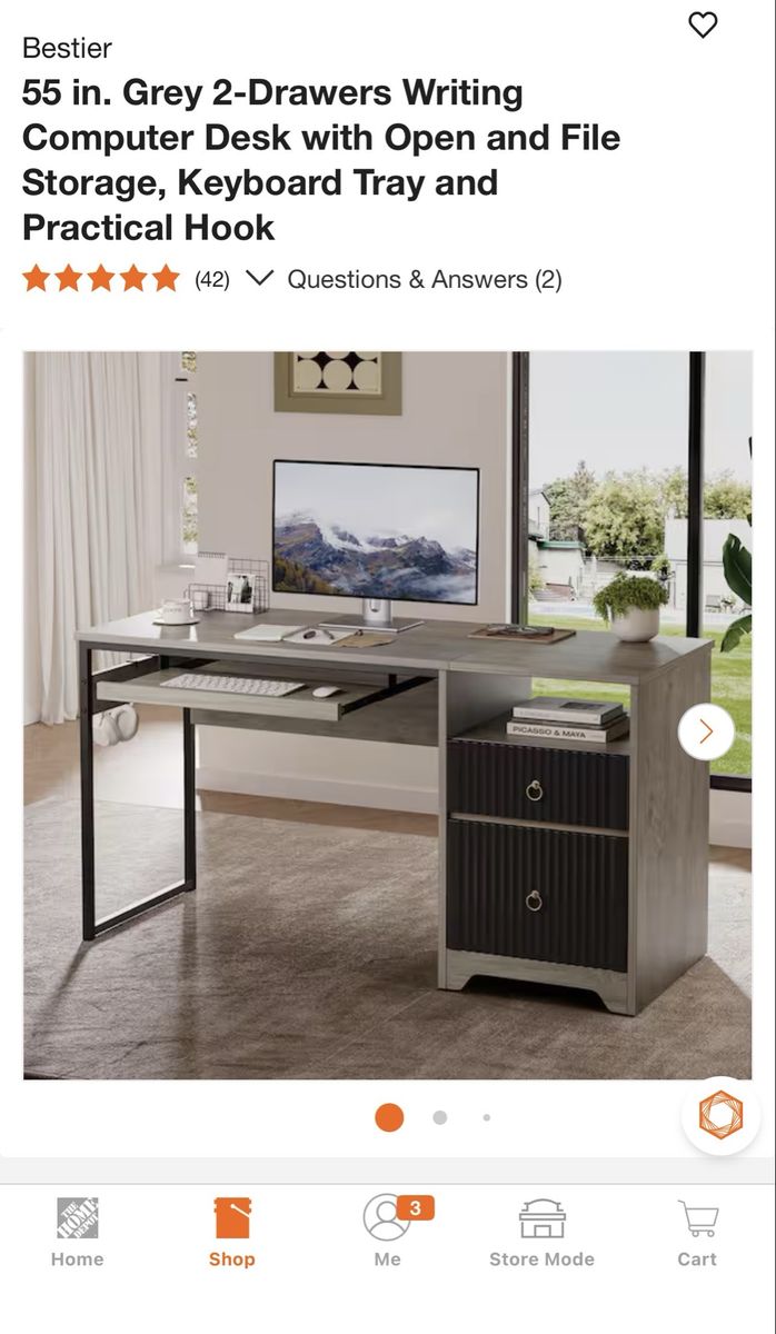 New Bestier 55 inch Gray Computer Desk