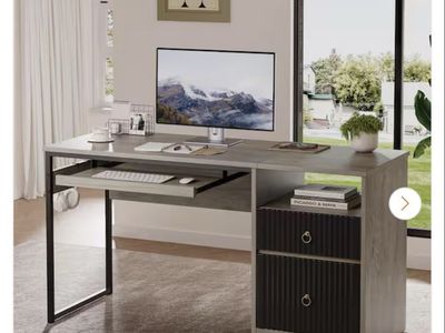 New Bestier 55 inch Gray Computer Desk
