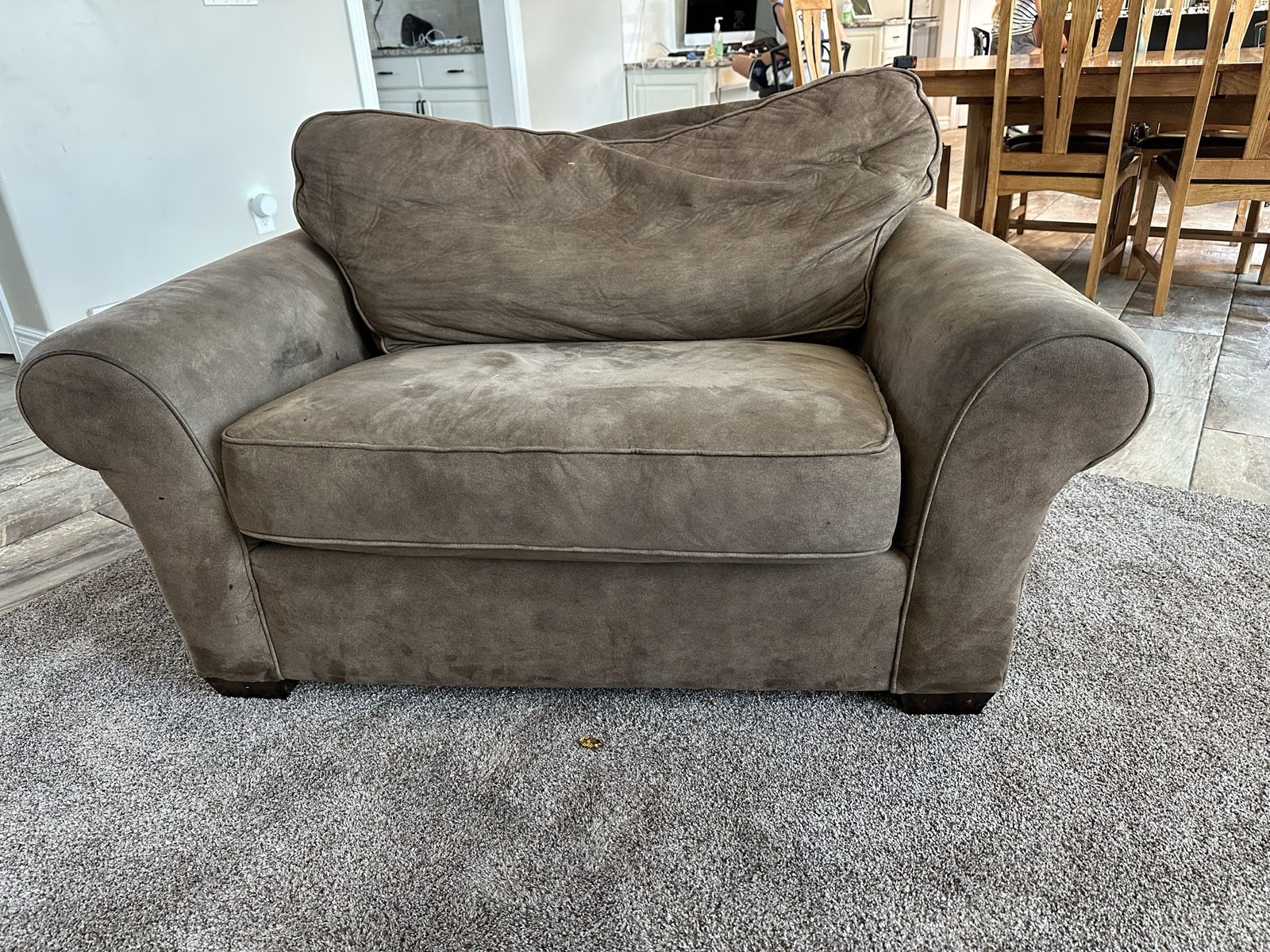 Cozy Brown Armchair, chair and a half size - Deep Seat, Rolled Arms, Plush.