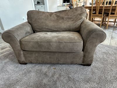 Cozy Brown Armchair, chair and a half size - Deep Seat, Rolled Arms, Plush.