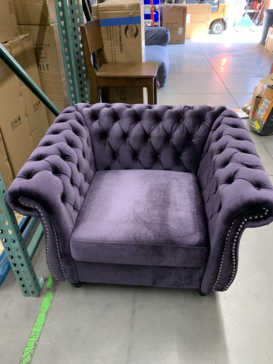 Noble House Blackberry Velvet Club Chair with Nailhead Trim (Set of 1)