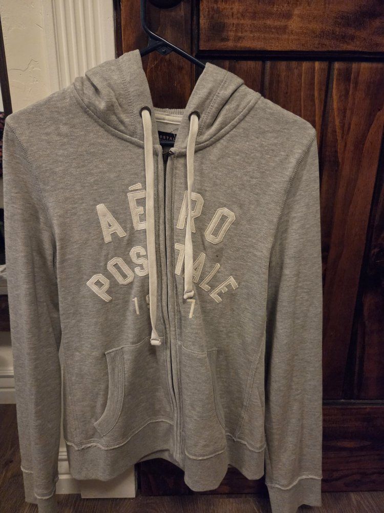 Aeropostale Gray Full-Zip Hoodie with White Logo - Size Large, New with Tags, Blend Material