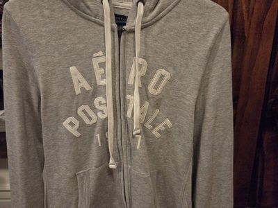 Aeropostale Gray Full-Zip Hoodie with White Logo - Size Large, New with Tags, Blend Material