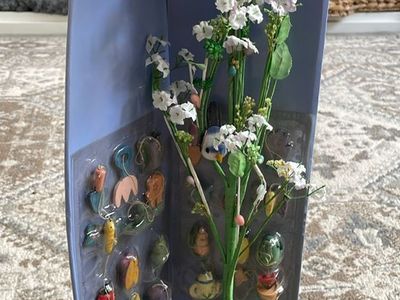 Vintage 18" Easter Tree With 24 Painted Wooden Ornaments