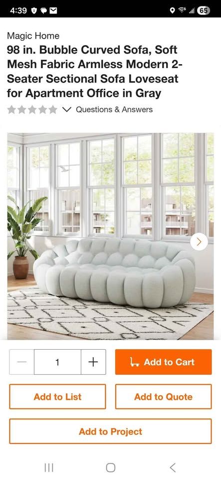 98 inch Bubble Curved Sofa- Still in box