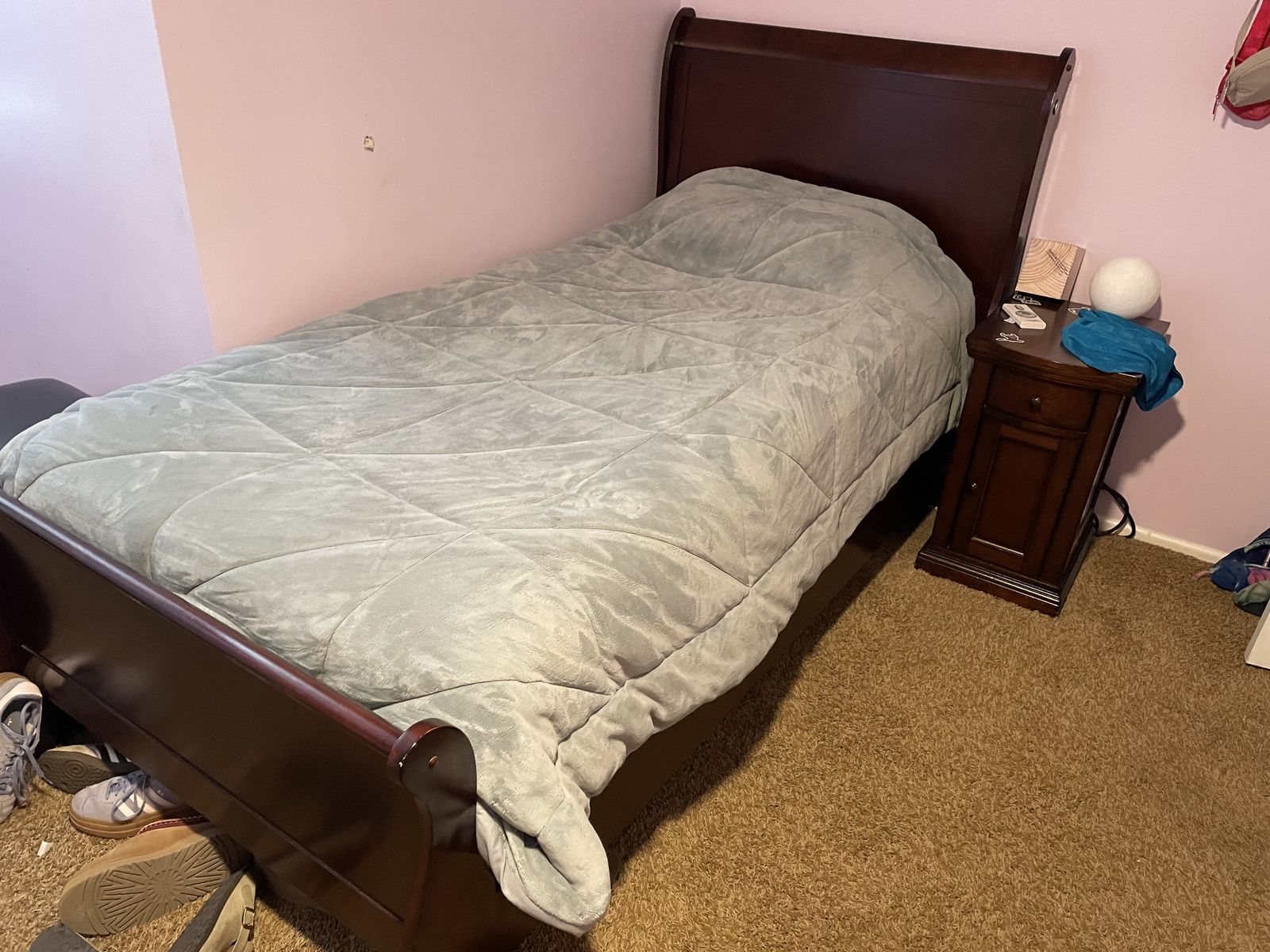 Twin Size Sleigh Bed Frame - Dark Wood Finish (Ashley Furniture - matches armoire)