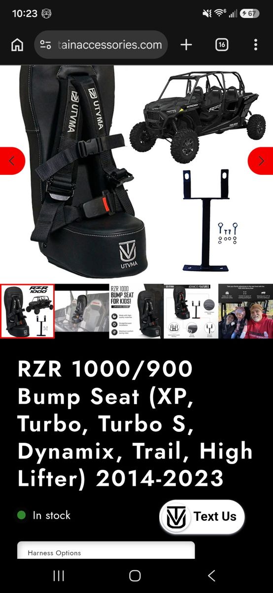 UTV MA Polaris RZR 1000 / 900 Bump Seat with Harness (2014-2023)