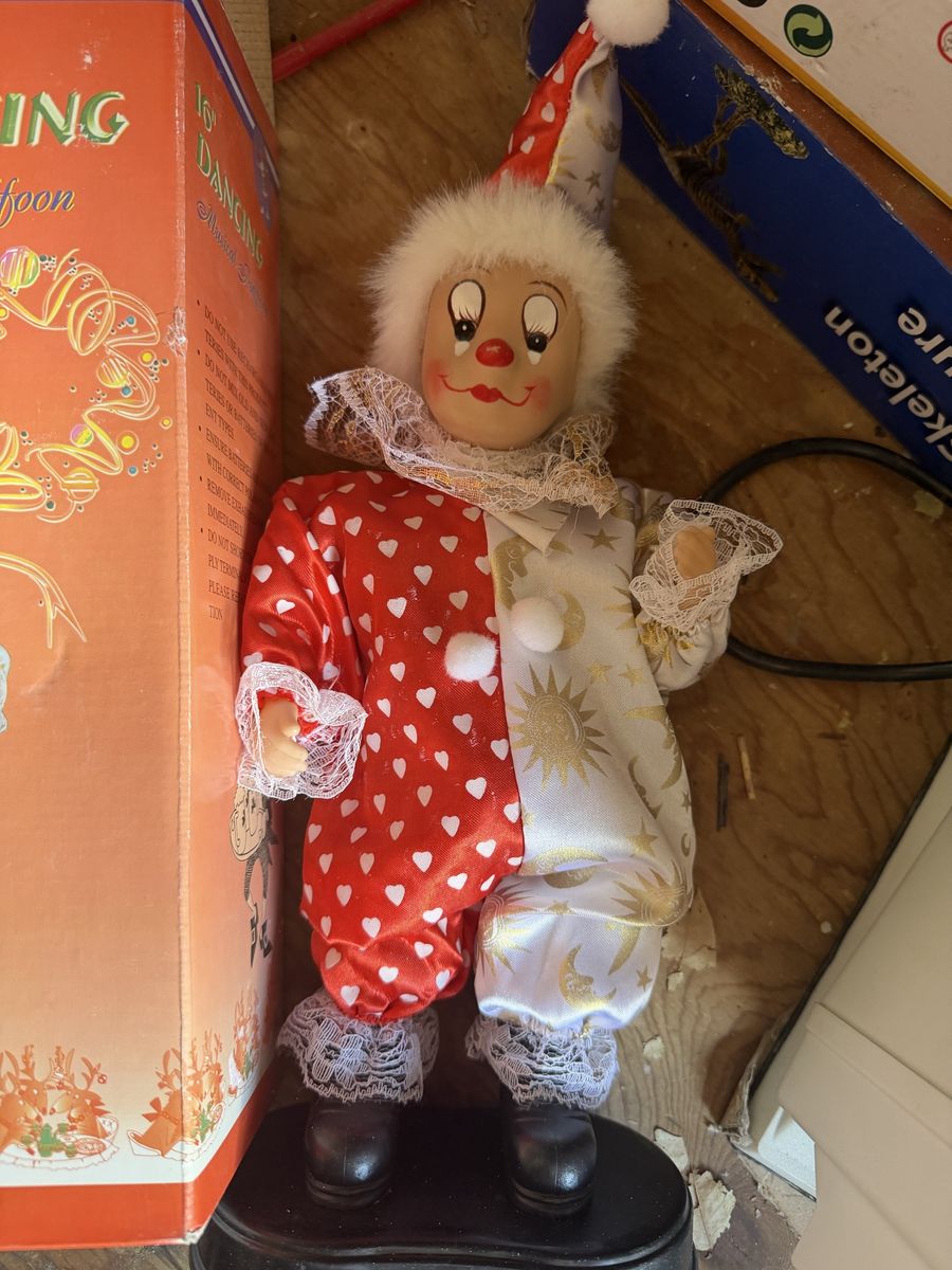 Vintage 16 Inch Dancing Musical Buffoon Clown Doll with Original Box