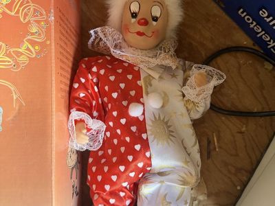 Vintage 16 Inch Dancing Musical Buffoon Clown Doll with Original Box