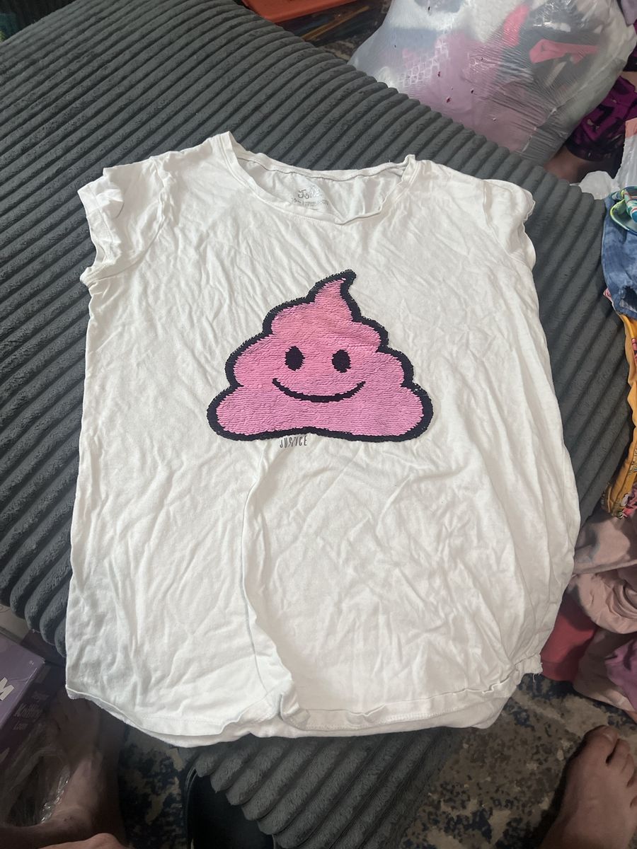 Justice Girls White T-Shirt Size 16 Reversible Sequin Emoji Graphic