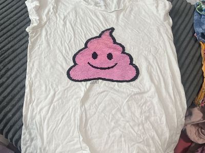 Justice Girls White T-Shirt Size 16 Reversible Sequin Emoji Graphic