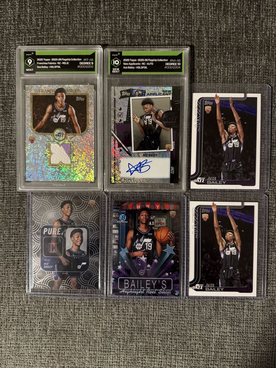 Ace Bailey Utah Jazz Topps Rookie Card Lot (6 Cards) - Graded Autograph & Patch Included