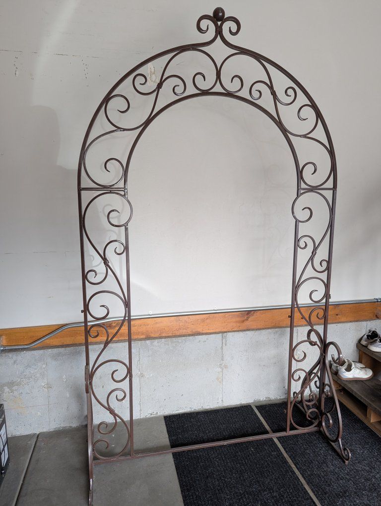 Decorative Metal Garden Archway Trellis Brown Ornate Scrollwork Wedding Arbor