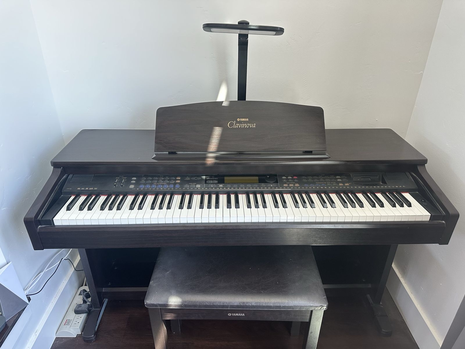 Yamaha Clavinova CVP-305 Digital Piano w/ Bench, LED Lamp & Dust Cover - Dark Wood Finish