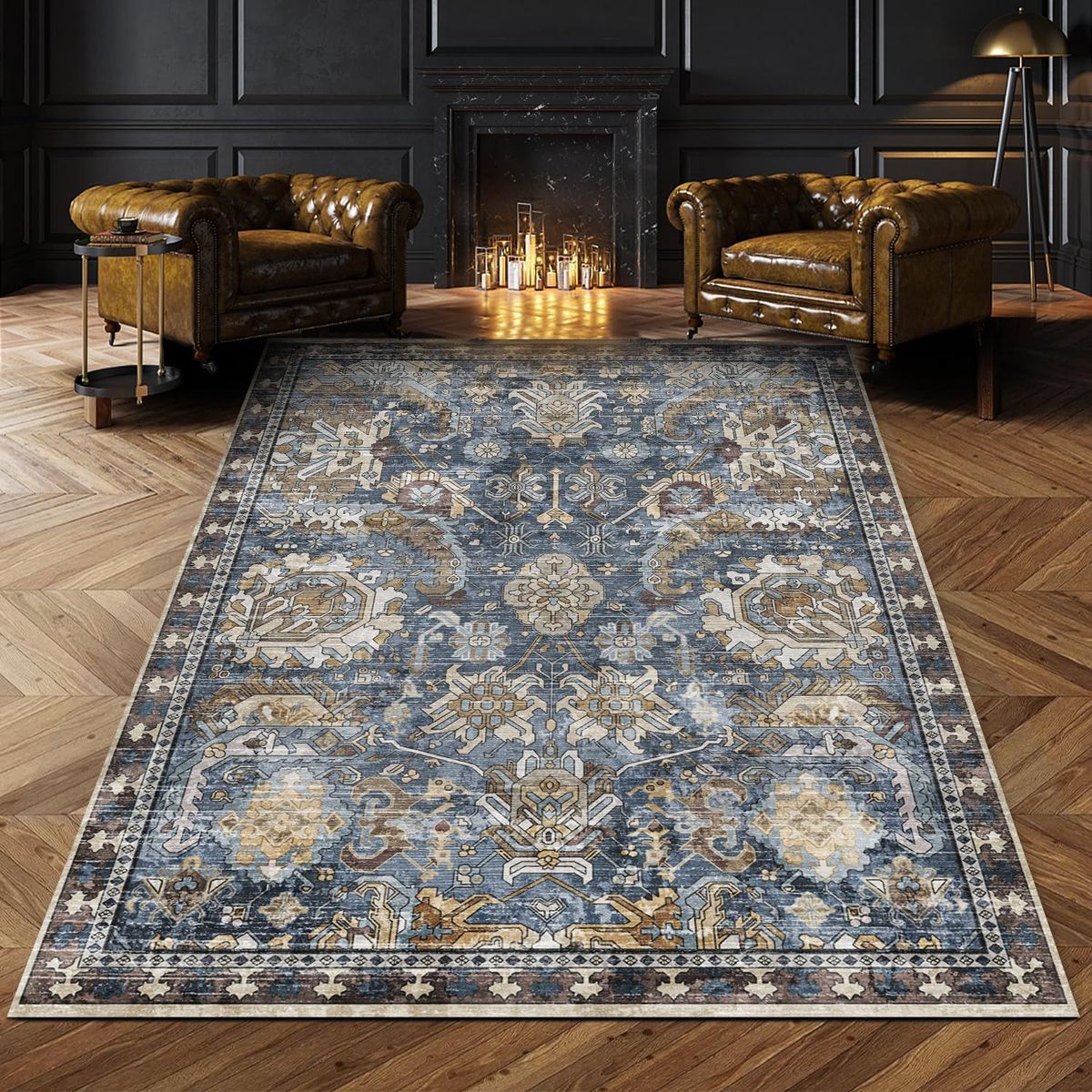 NEW Stunning Transitional/Traditional Area Rug - Blue, Cream & Earthy Tones 6' x 9'