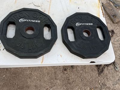 Pair of Iron Grip 24 Hour Fitness 35 lb Rubber Encased Olympic Weight Plates