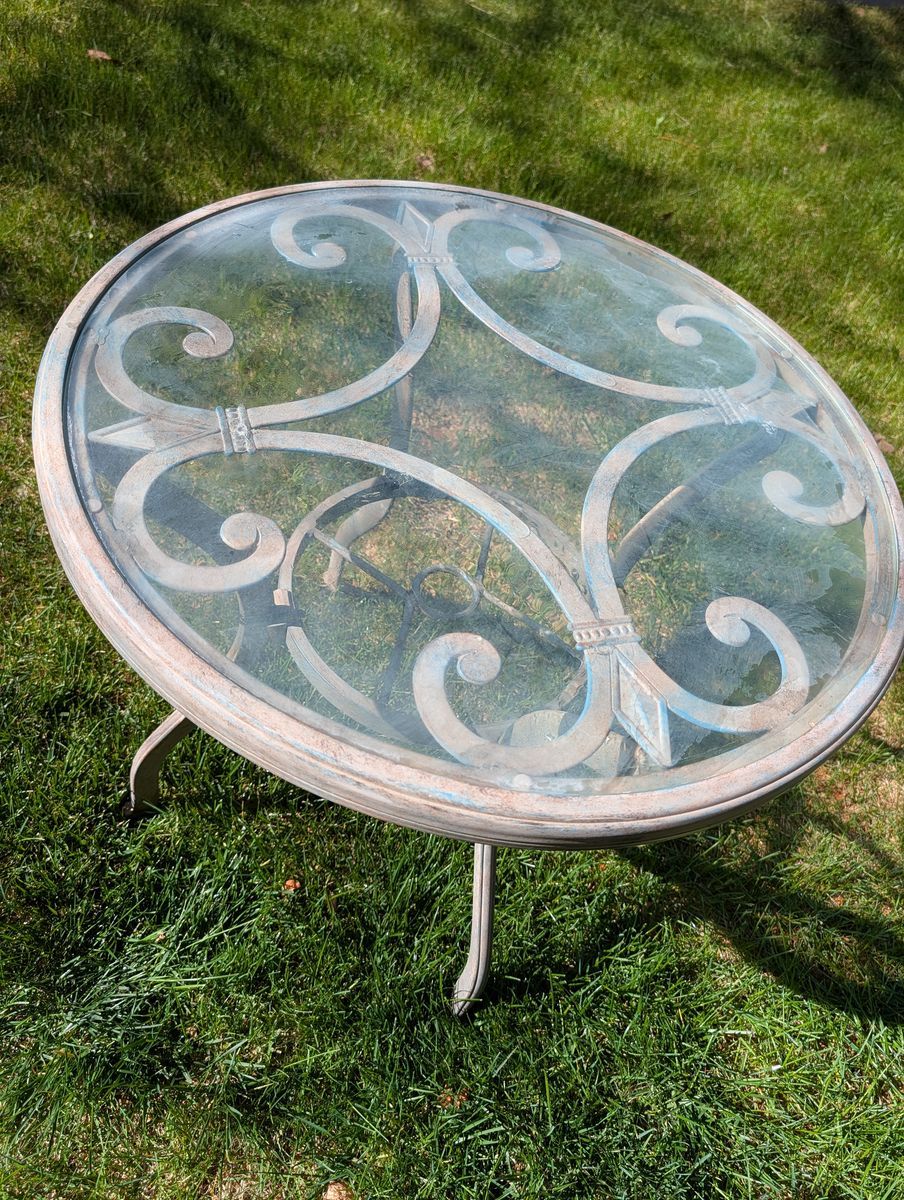 Outdoor bistro glass top table and chairs