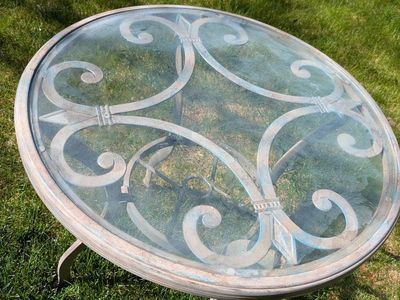 Outdoor bistro glass top table and chairs