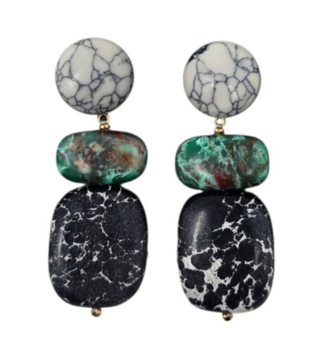 LeLe Sadoughi Boulder Drop Colorblock Statement Earrings Black Gray Turquoise