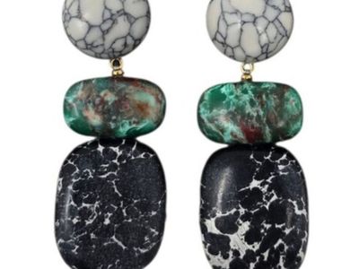 LeLe Sadoughi Boulder Drop Colorblock Statement Earrings Black Gray Turquoise