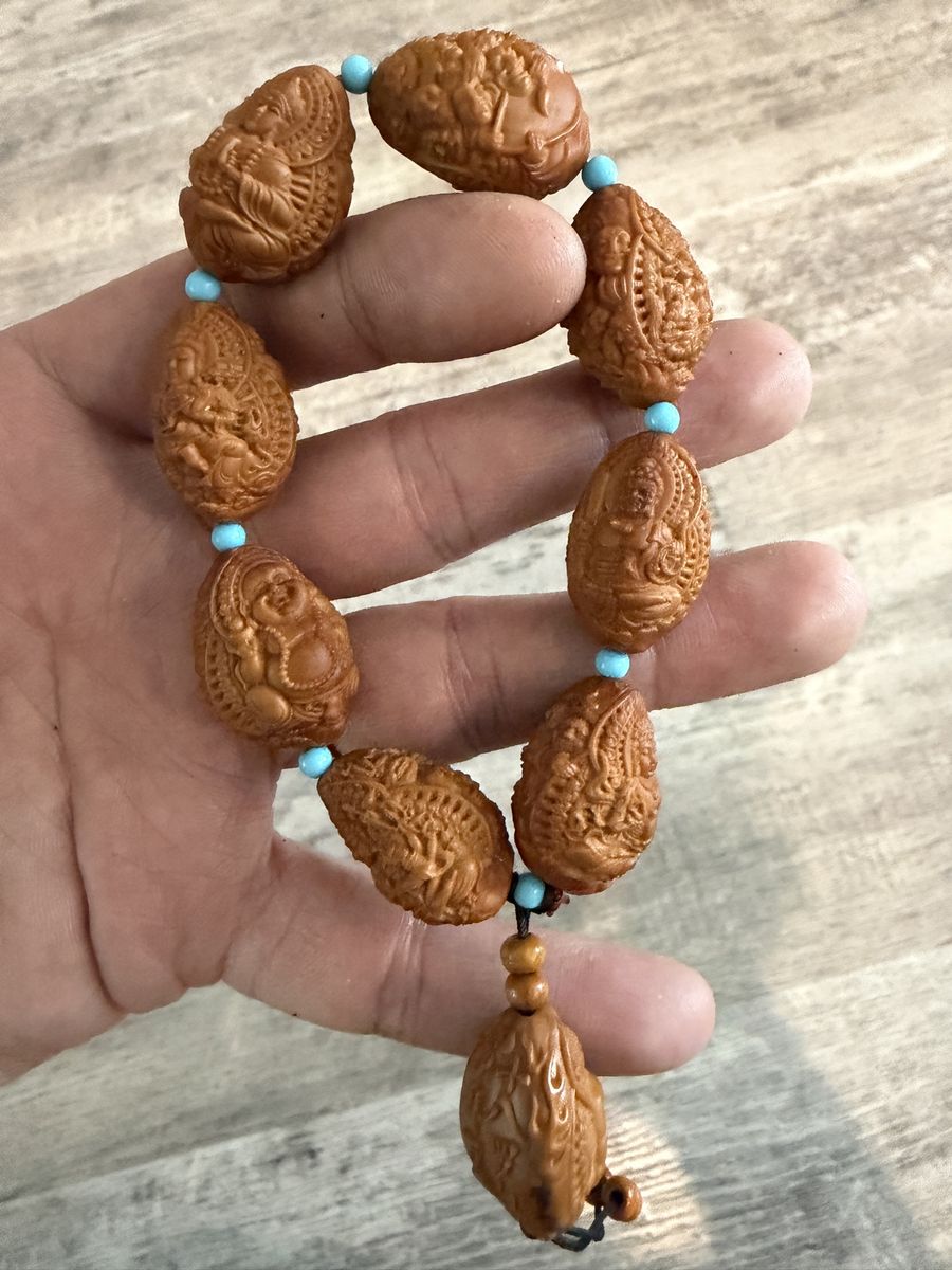 Hand-Carved Olive Pit Bracelet