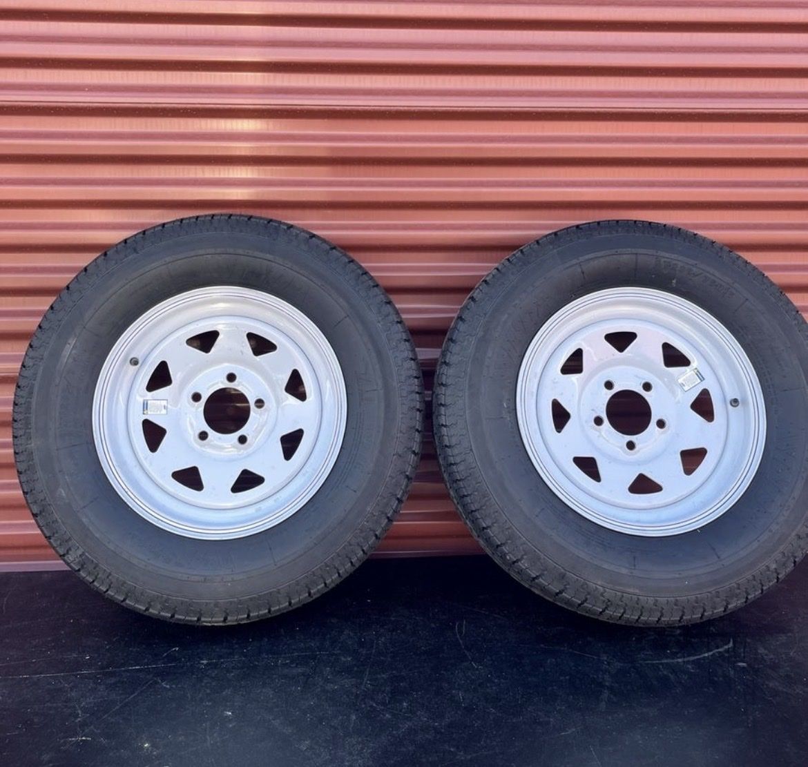 Set of 2 Winda ST 205/75 R 15 Trailer Tires Mounted on New White Spoke Wheels 5 in 4.5 Brand New