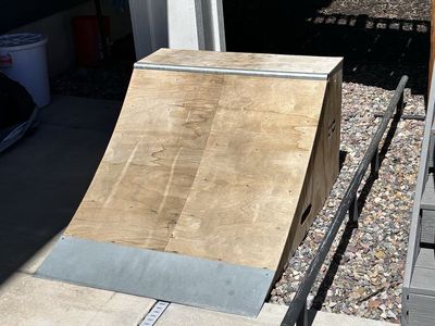 Used Skateboard Ramp and Grind Rail Set - Durable Wood & Metal, Great for Skateboarding & Scooters