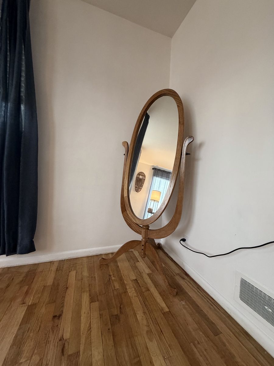 Full-Length Oval Cheval Mirror Solid Oak Frame