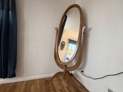 Full-Length Oval Cheval Mirror Solid Oak Frame