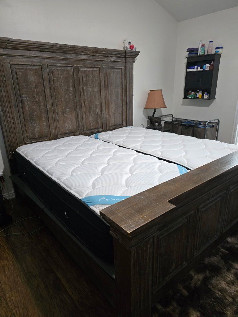Rustic Distressed Wooden King Panel Bed Frame