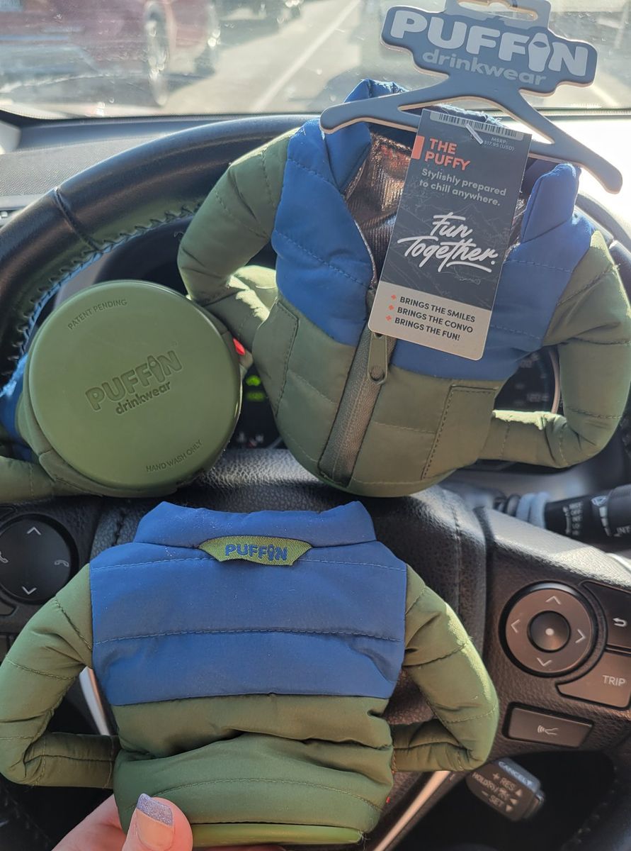 Puffin Drinkwear "The Puffy" Drink Holder - Green/Blue Insulated Beverage Cozy Koozy