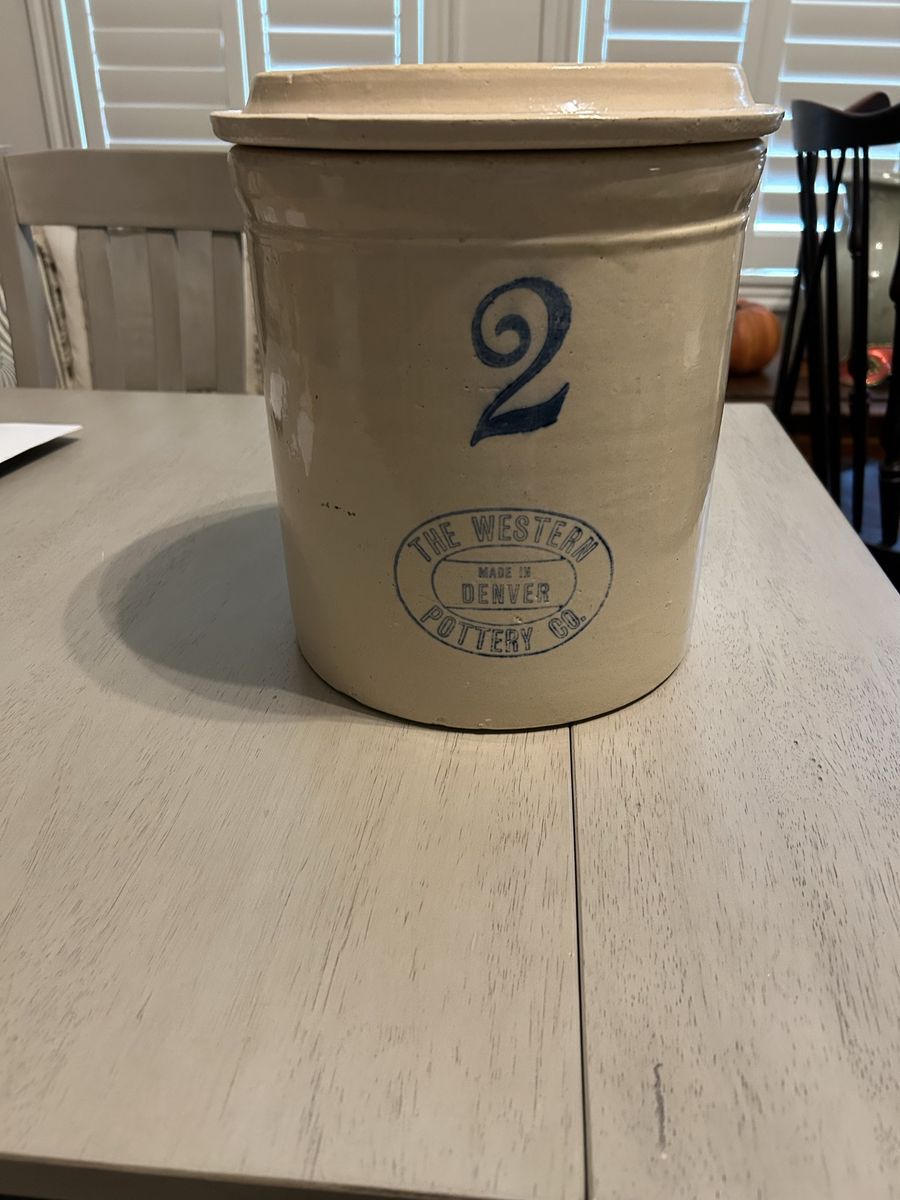 Vintage Antique The Western Pottery Co. 2 Gallon Stoneware Crock with Lid Denver CO