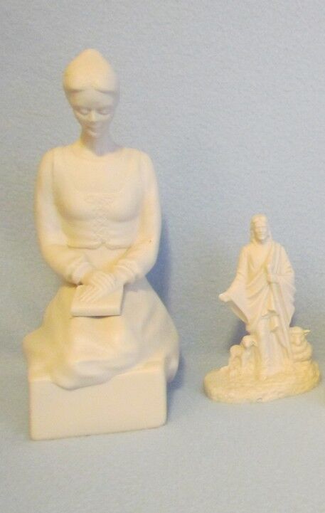 Porcelain Statues-LDS/Mormon Woman in Prayer~Good Shepard~Praying Hands~Angel Babies sitting on Metal Bench/Floral Arrangement