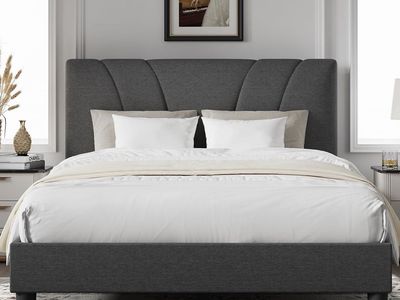 Brand New Gray Upholstered Queen Bed Frame