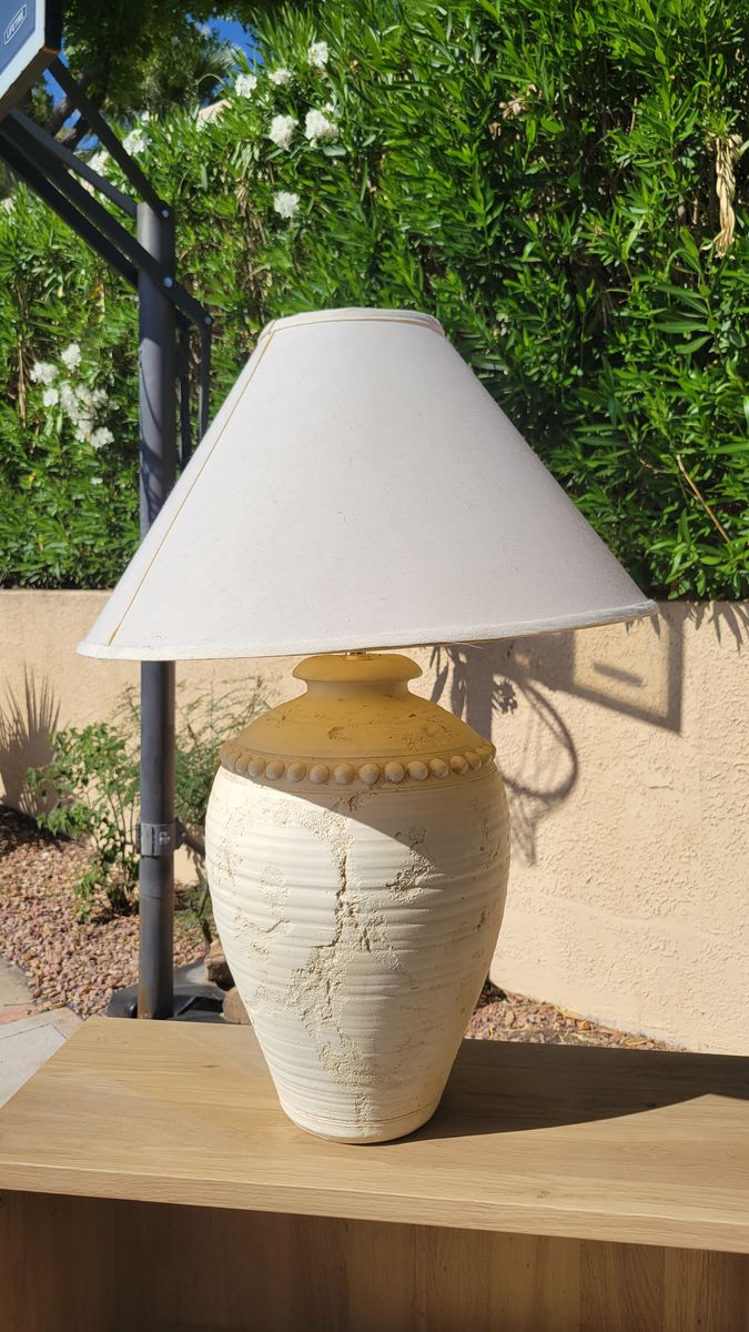 Unique Textured Cream Table Lamp with White Shade - Decorative Home Lighting