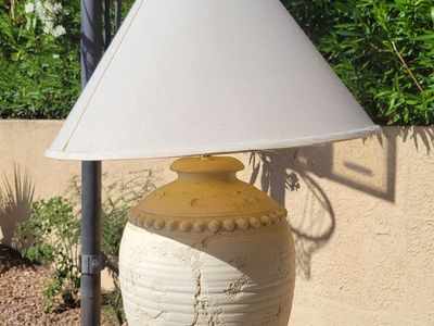 Unique Textured Cream Table Lamp with White Shade - Decorative Home Lighting
