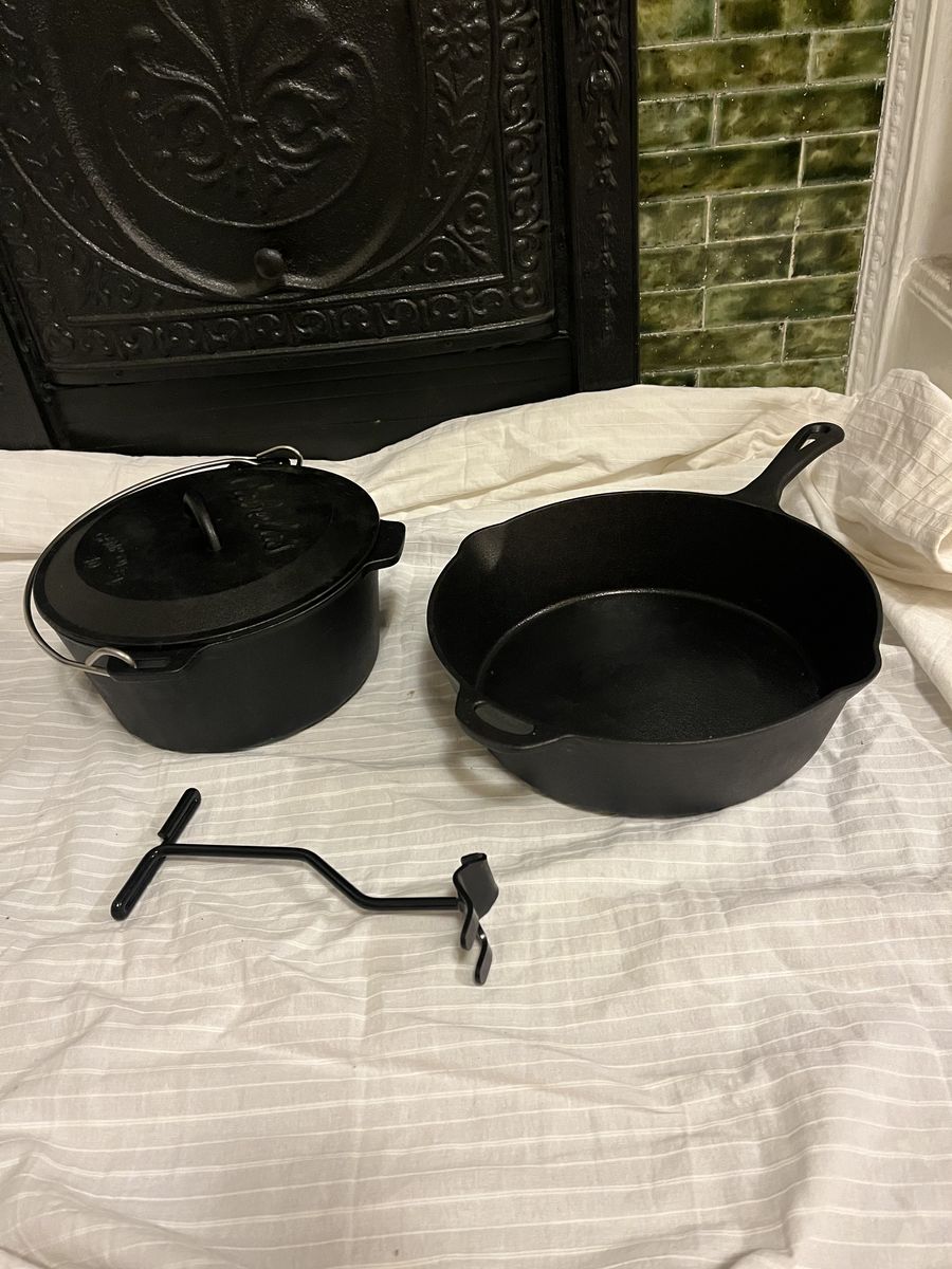 Cabela’s Cast Iron Set - 10" Camp Oven & 12" Deep Skillet + Lifter