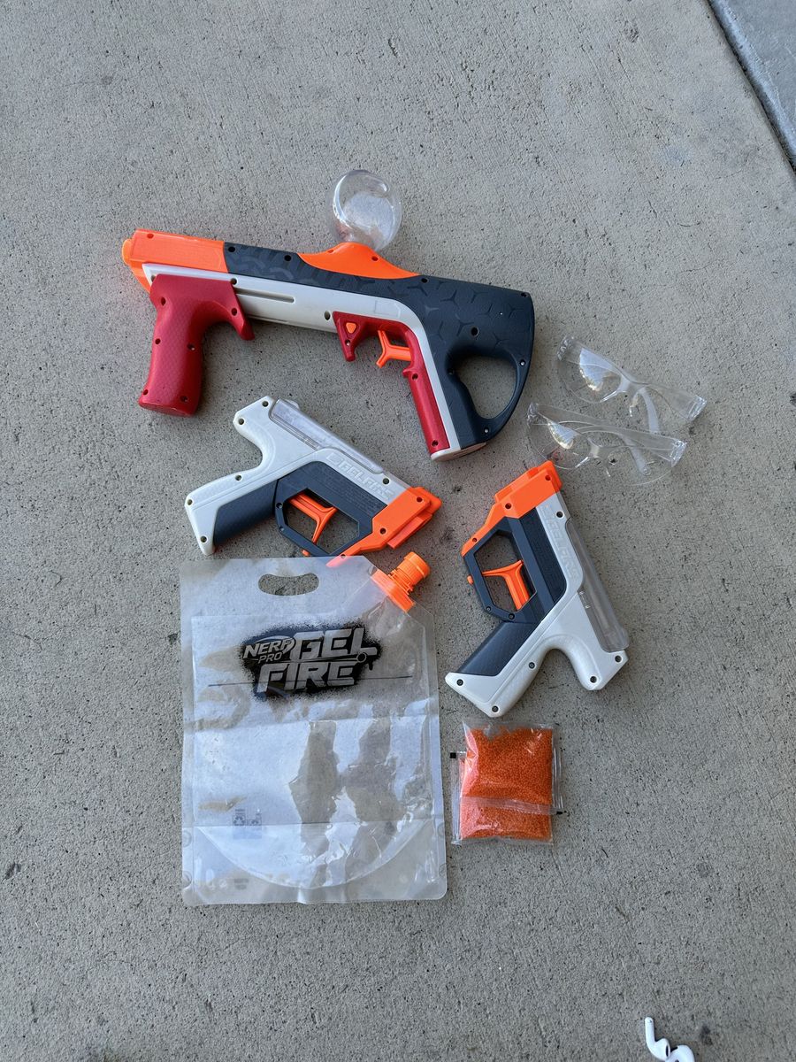 Nerf Pro Gelfire Mythic Blaster & 2 Pistols with Gellets & Safety Glasses - Excellent Condition