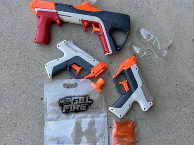 Nerf Pro Gelfire Mythic Blaster & 2 Pistols with Gellets & Safety Glasses - Excellent Condition