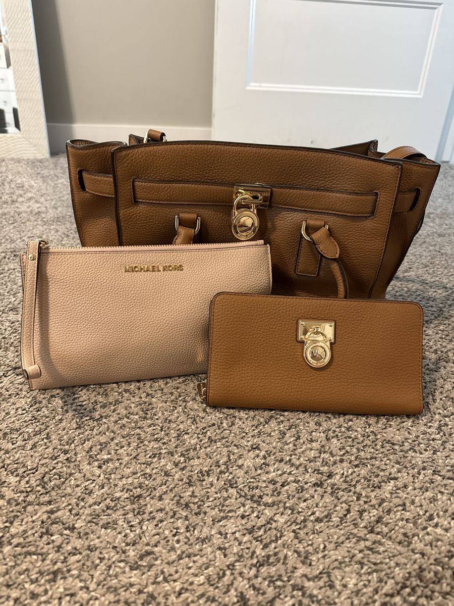 Michael Kors Brown Leather Handbag and Wallet Set