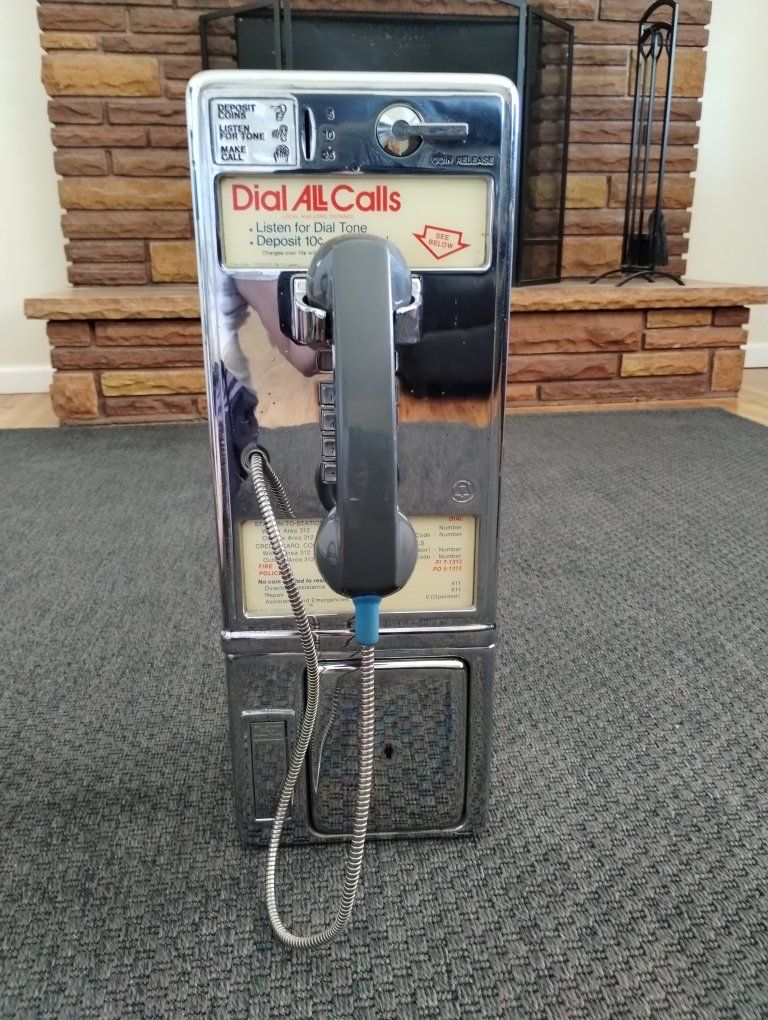 Vintage Chrome Wall Mount Payphone Collectible Decor