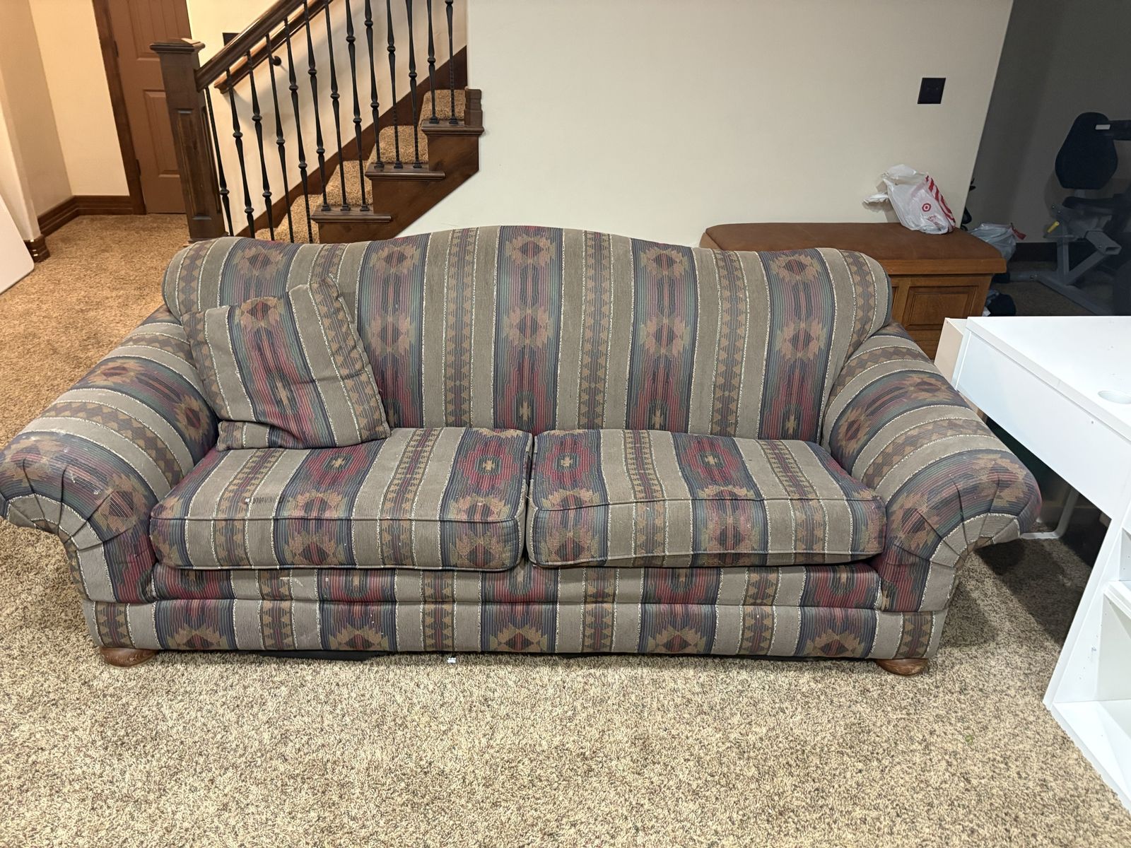Patterned Fabric Sofa Couch, Southwestern Style 2-Seat