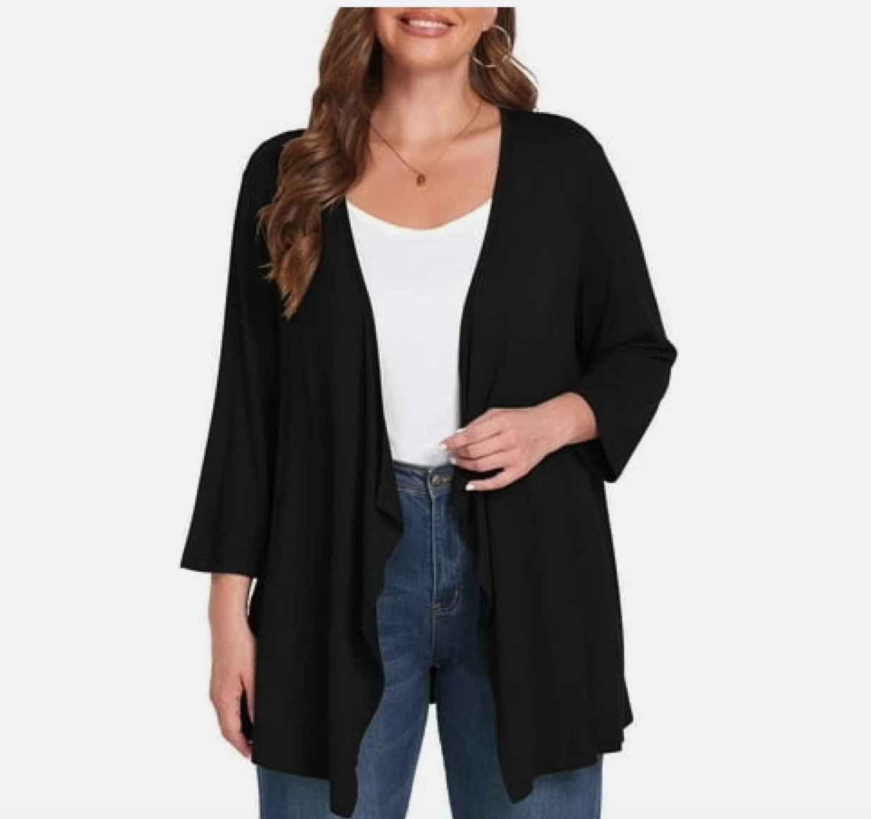 Daystry Women's Plus Size 3X Black Cardigan 3/4 Sleeve Open Front Drape Top