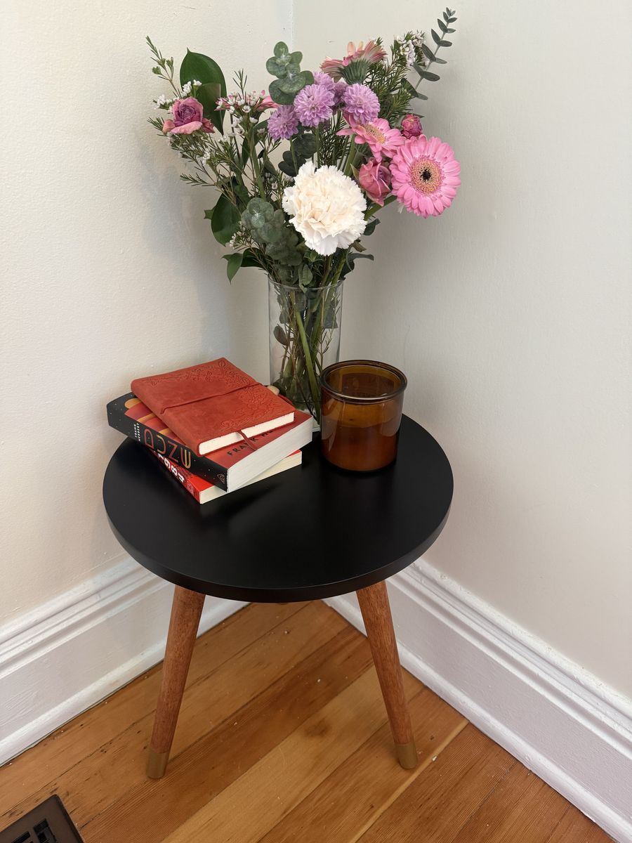 Modern Round Side Tables in Satin Black; Set of 2