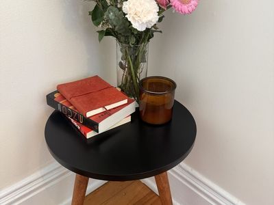 Modern Round Side Tables in Satin Black; Set of 2