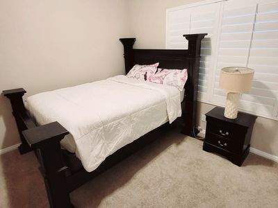 Coffee Brown Wood Bed Frame with Nightstand and Lamp - Queen Size