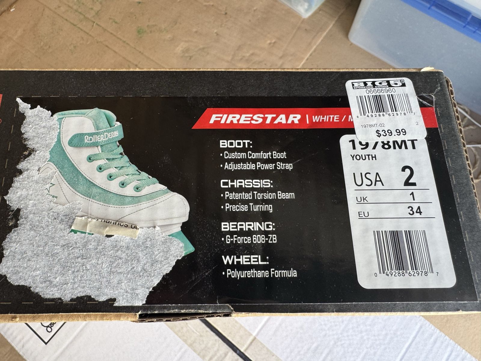 Roller Derby Firestar Youth Roller Skates White Mint Size 2