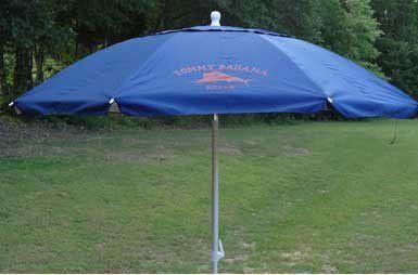 Tommy Bahama 7ft Groundbreaker Universal Beach Umbrella with Tilt - Blue & Red Logo